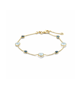 Goud armband blauw topaas en london blue topaas 17 - 19 cm - 3230592