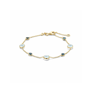 Goud armband blauw topaas en london blue topaas 17 - 19 cm - 3230592