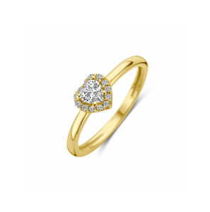 Goud ring hart zirkonia halo - 3242049