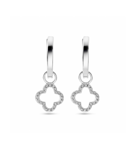 Zilver oorringen met hanger bloem zirkonia 24 mm - 3242198