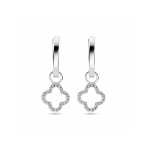 Zilver oorringen met hanger bloem zirkonia 24 mm - 3242198