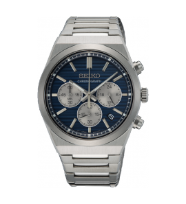 Seiko heren chronograaf staal bracelet blauw 100m - 3241673